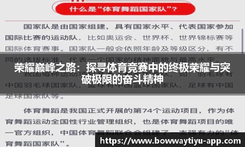 荣耀巅峰之路：探寻体育竞赛中的终极荣耀与突破极限的奋斗精神
